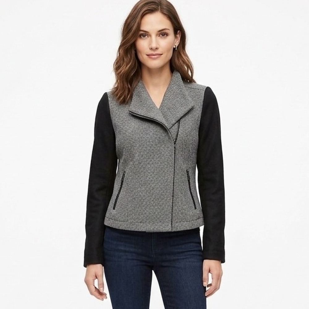 Banana Republic Asymmetrical‎ Zip Moto Jacket Gray Black Herringbone Women S